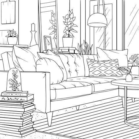 Cozy Living Room Scene Coloring Page