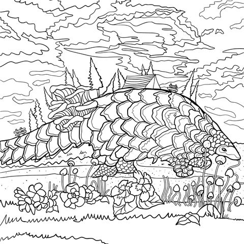 Pangolin in the Wild Scenery Coloring Page