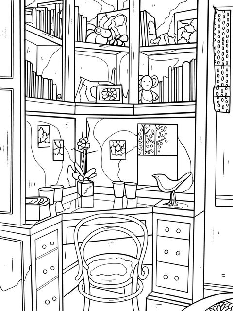 Cozy Study Room Coloring Page