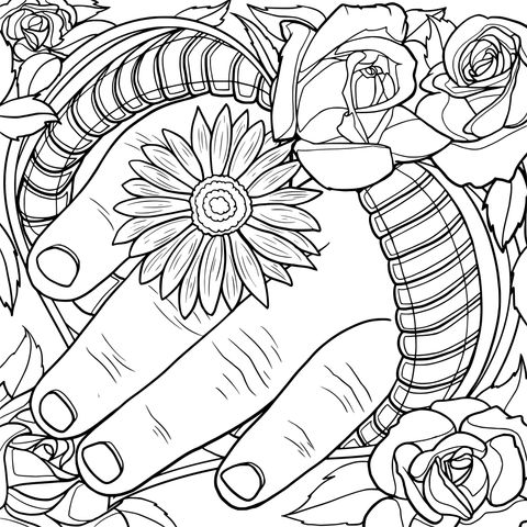 Hand and Flower - themed Coloring Page