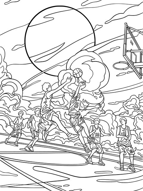 Vibrant Basketball Scene Coloring Page