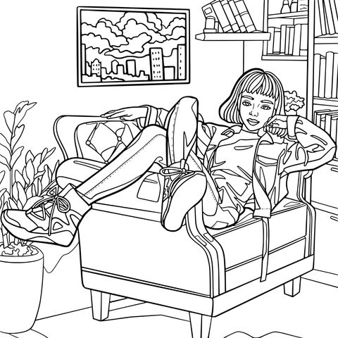 Relaxing Time on the Sofa Coloring Page