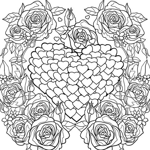 Heart - shaped Roses Coloring Page