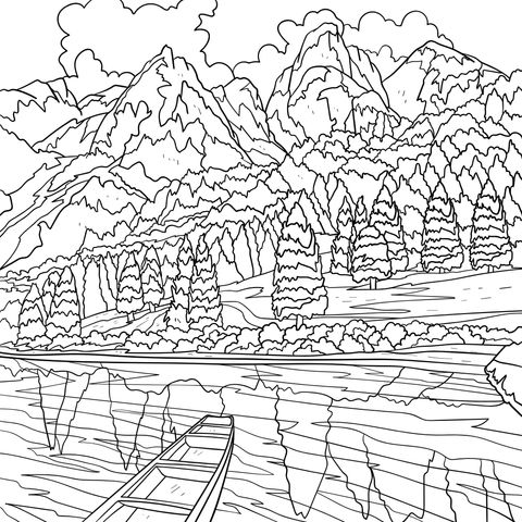 Beautiful Mountain - Water Landscape Coloring Page