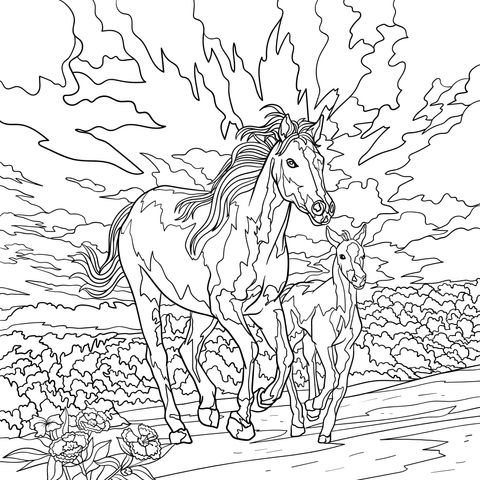 Mother - foal Horse Coloring Page