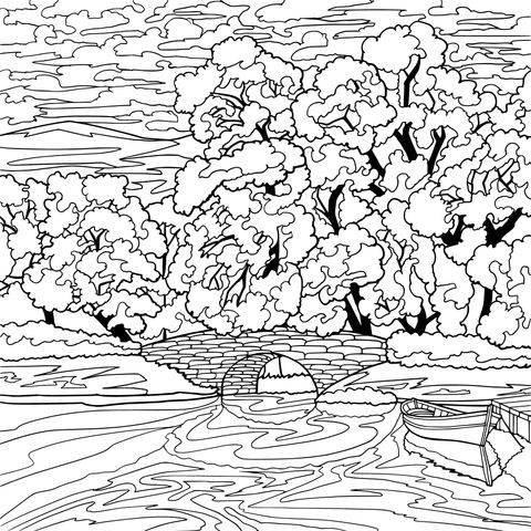 Riverside Scenery Coloring Page