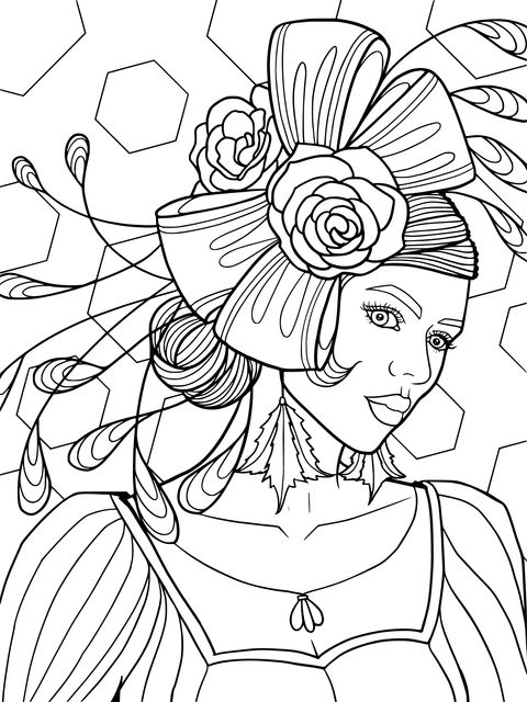 Vintage - dressed Lady Coloring Page