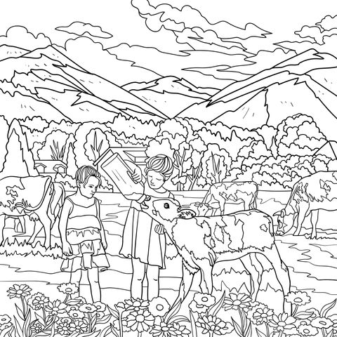 Pastoral Farm Scene Coloring Page