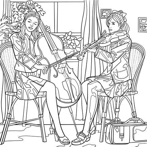 Indoor music performance by two ladies