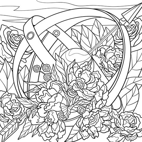 Página para colorear de flores y arco