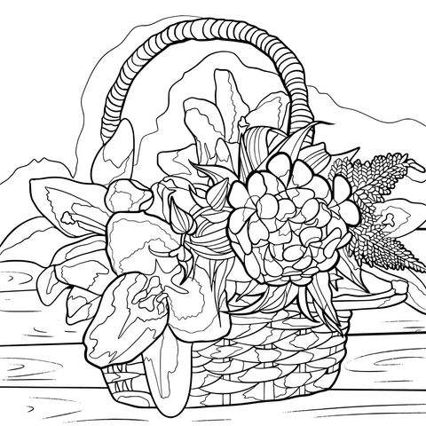 Flower Basket Coloring Page: A Creative Space of Exquisite Flowers and Basket