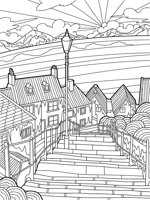 Sunrise View of a Seaside Town