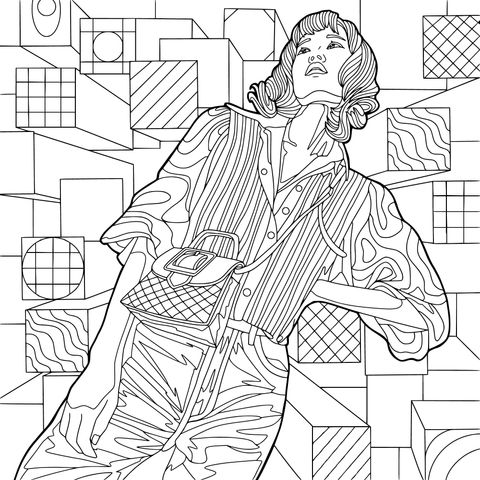 Fashionable Woman Coloring Page Illustration