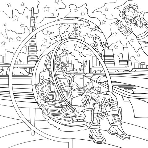 Space Astronaut - themed Coloring Page