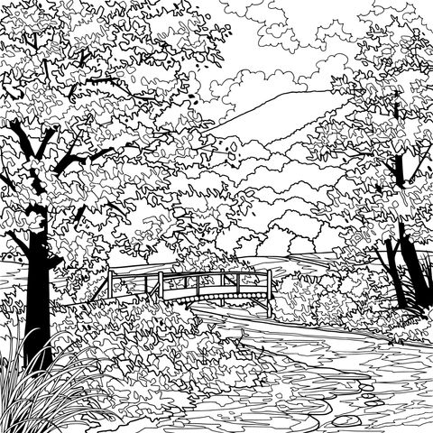 Colorful Autumn Landscape Coloring Page