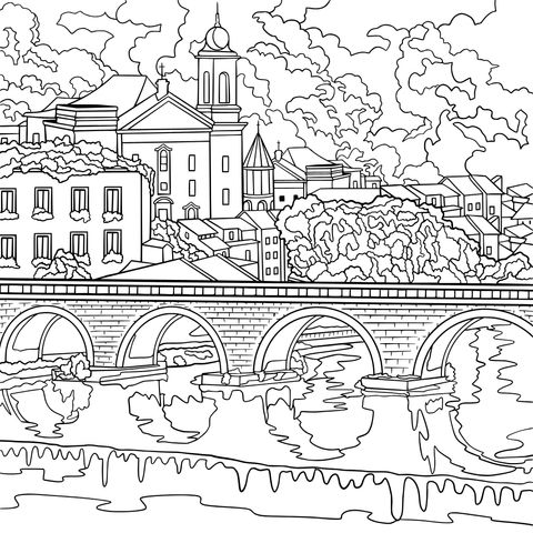 Colorful Town Landscape Coloring Page