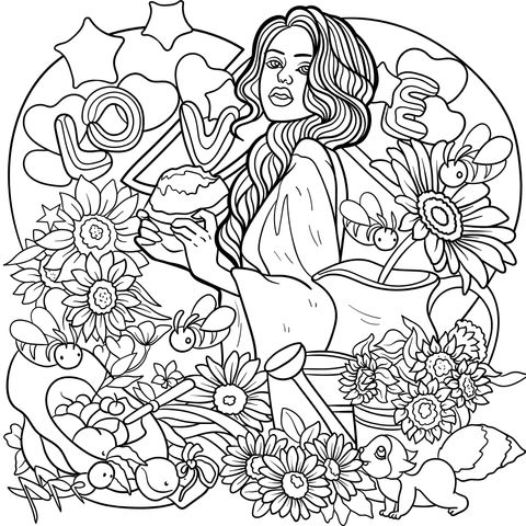 Love and Nature - Themed Coloring Page