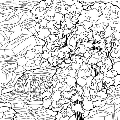 Beautiful Waterfall Scenery Coloring Page