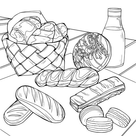 Bread and Dessert Coloring Page