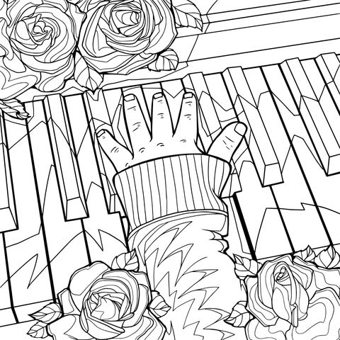 Hand on Piano and Roses