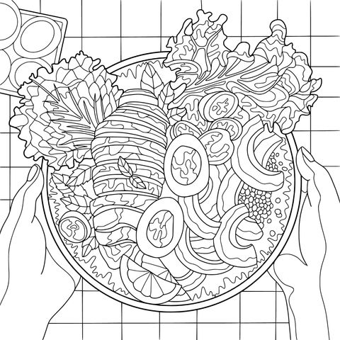 Hand - drawn Delicious and Healthy Meal Coloring Page