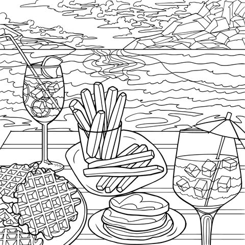 Página para colorear de comida en la playa: Disfrute de una fiesta visual e imaginativa