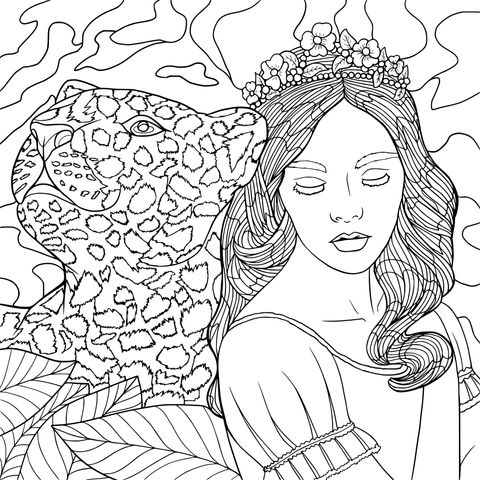 Dreamy Princess and Leopard Coloring Page