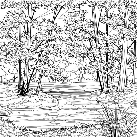 Autumn Maple Forest Scenery Coloring Page