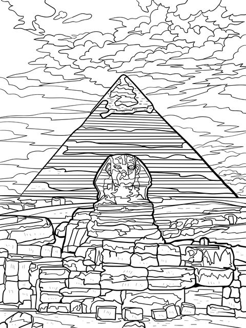 Coloring Page of Egyptian Pyramid and Sphinx