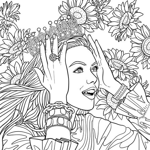 Fashionable Girl with Crown Coloring Page