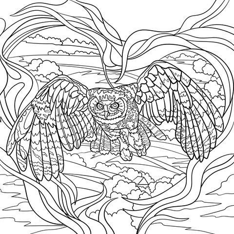 Flying Owl - Themed Coloring Page