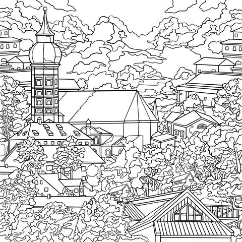 Beautiful Townscape Coloring Page