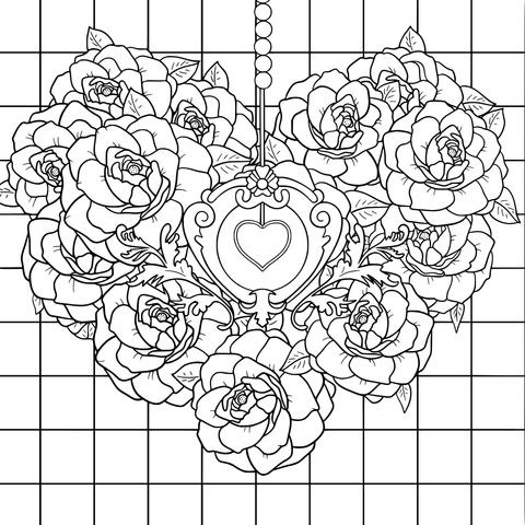 Página para colorear de rosas en forma de corazón