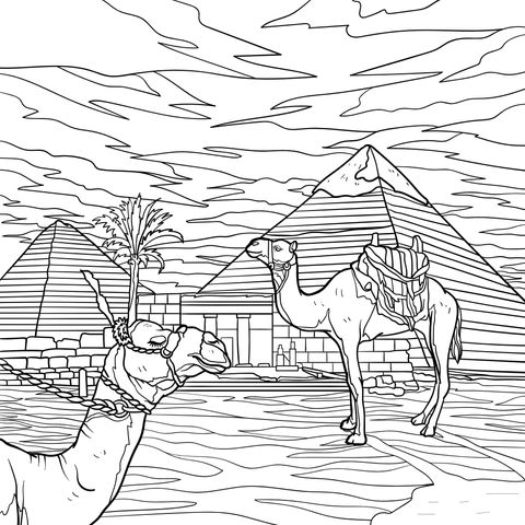 Egyptian Pyramids and Camels Coloring Page