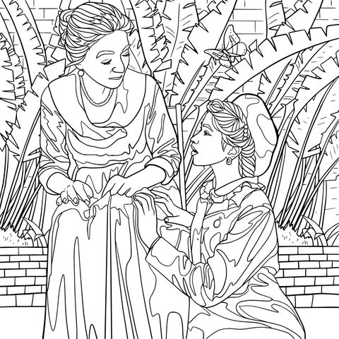 Vintage Mother - Daughter Interaction Coloring Page