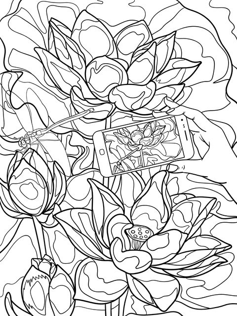 Beautiful Lotus Coloring Page: Capturing Lotus Beauty with a Mobile Phone