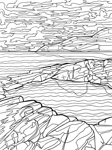 Seaside Rock Landscape Coloring Page