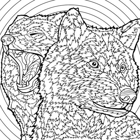 Two - Wolves Themed Coloring Page