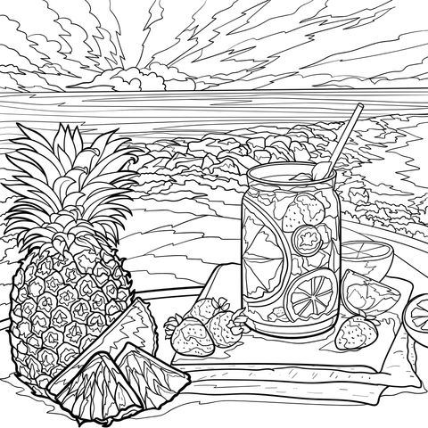 Summer Seaside Beverage Coloring Page