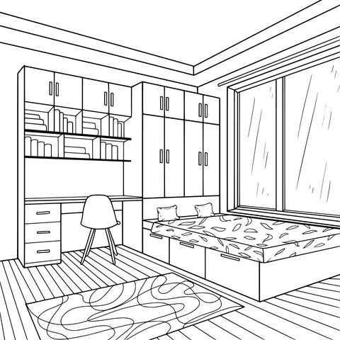 Bedroom Scene Coloring Page