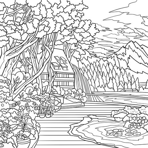 Beautiful Garden Scenery Coloring Page