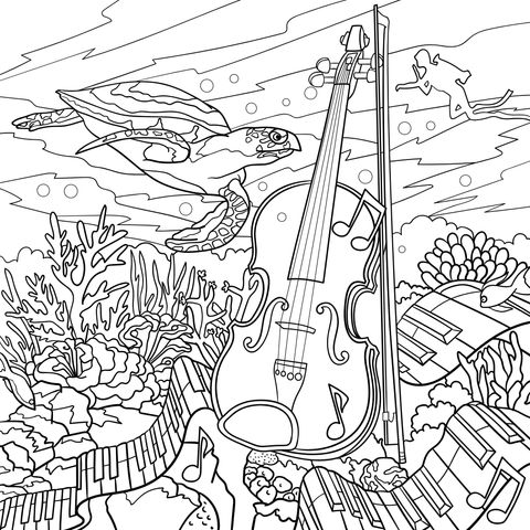 Ocean - Musical Instruments Themed Coloring Page