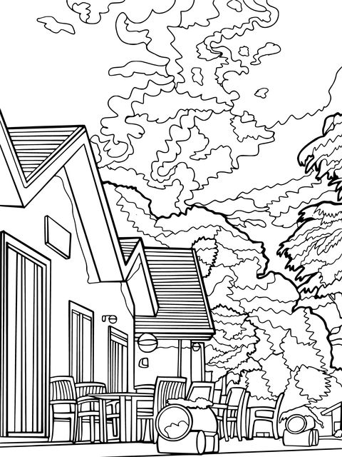 Beautiful Courtyard Scenery Coloring Page