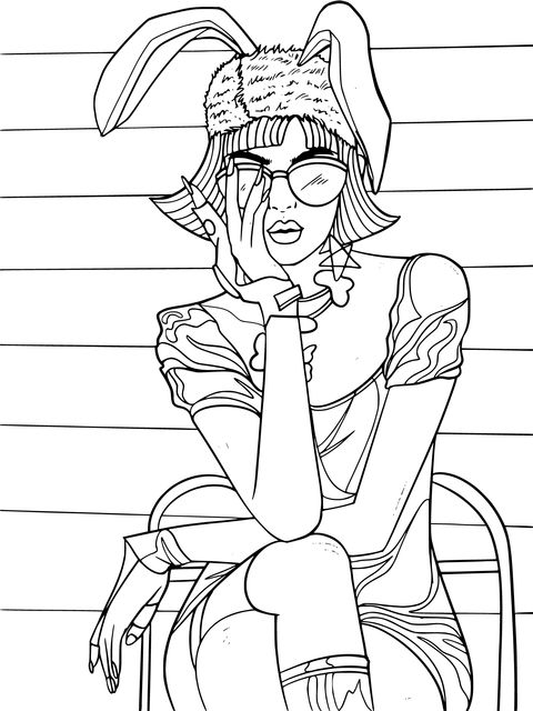 Fashionable Bunny - Eared Girl Coloring Page