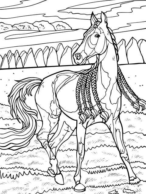 Beautiful Horse in the Field Coloring Page