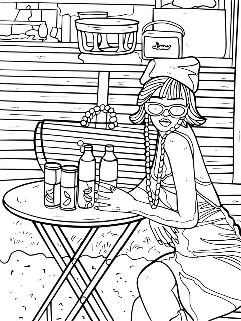 Fashionable Woman Outdoor Leisure Coloring Page