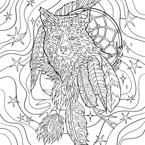 Dream - Catcher and Fox Coloring Page