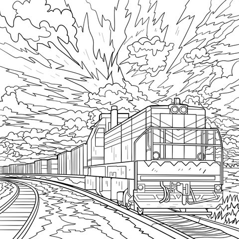 Gorgeous Train Landscape Coloring Page