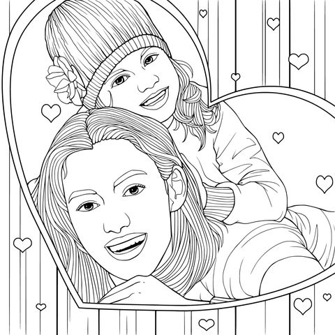 Heart - warming Mother - Daughter Moment Coloring Page