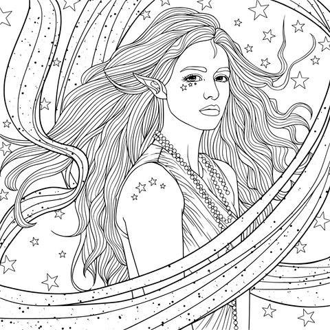 Fantasy Elf - themed Coloring Page